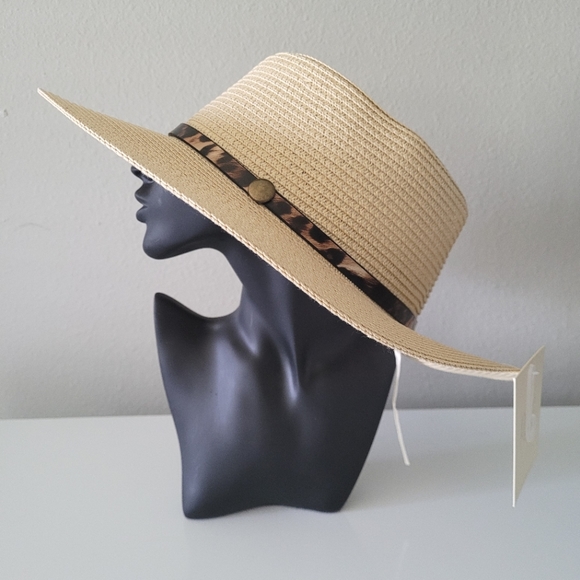 Panama brim hat with leopard strap - Picture 2 of 9